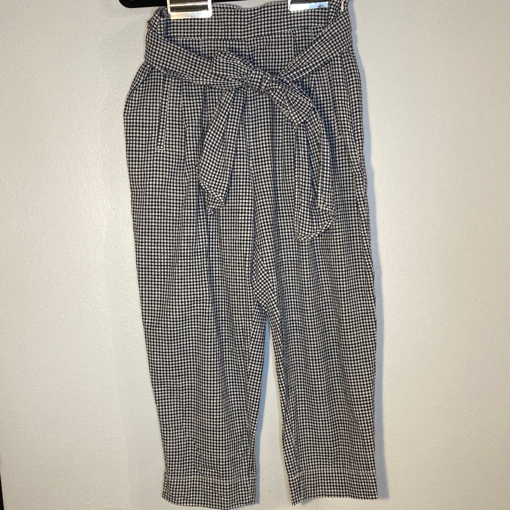 cartonnier by Anthropologie cotton linen gingham waist tie straight leg trouser